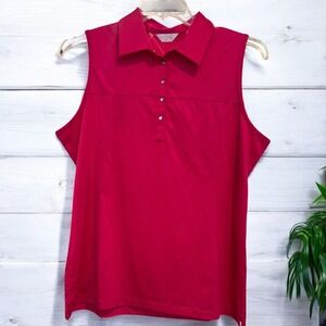 Callaway | Women's Sleeveless Golf‎ Tennis Collared Snap Button V-Neck Fuchia XL